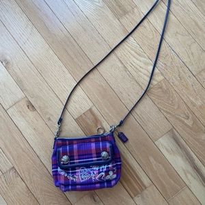 Teenager Coach purse - purple plaid with graffiti